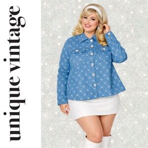 Unique Vintage Coquette Blue and White Bows & Rhinestones Denim Jacket, 1x, NWT!